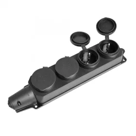   Videx Titanum fekete színű gumis 4-es elosztó dugaljzat, fedéllel IP44