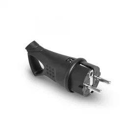   Videx Titanum fekete színű gumis földelt dugvilla, oldalt kivezetésse és fogantyúval 16A, IP44